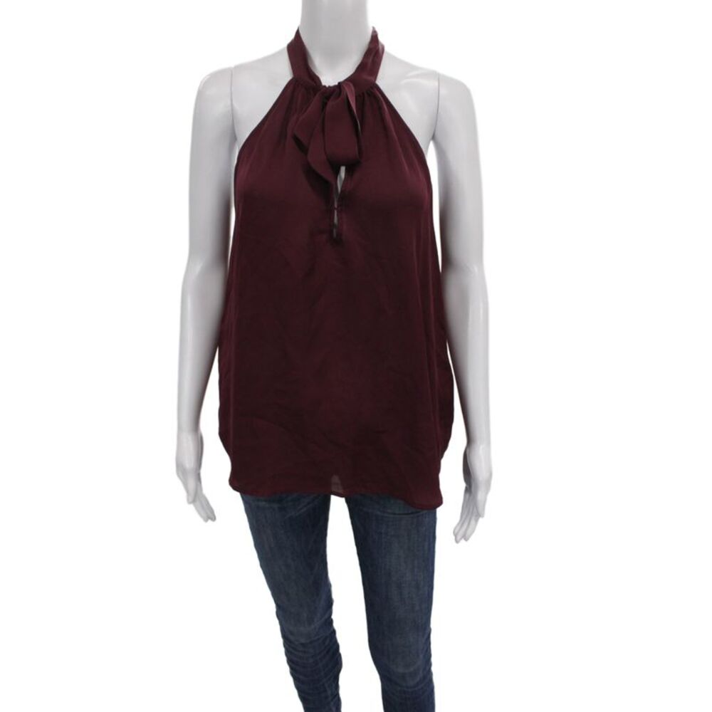 Joie Women Silk Halter Sleeveless Blouse Red Tie Closure Size S